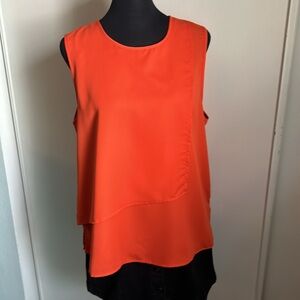 BCBGMAXAZRIA Woman’s Rich Orange Panel Front Tank Sleeveless Blouse